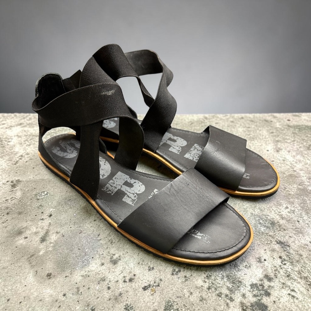 Sorel Leather Strappy Slip-On Sandals Black US 11 Women M EU 42 Ella II